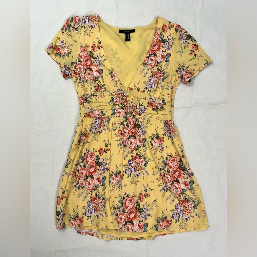 Floral Yellow Button Up Dress